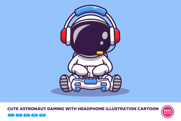 Cute Astronaut Gaming with Headphone Graphics and Illustrations Review