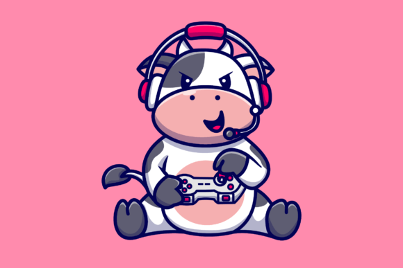 Cute Cow Gaming Cartoon Illustration for Modern Graphics