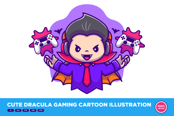 Cute Dracula Gaming Cartoon Illustration Review
