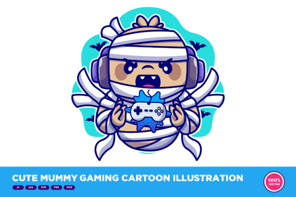 Cute Mummy Gaming Cartoon Illustration Graphics for Crafters