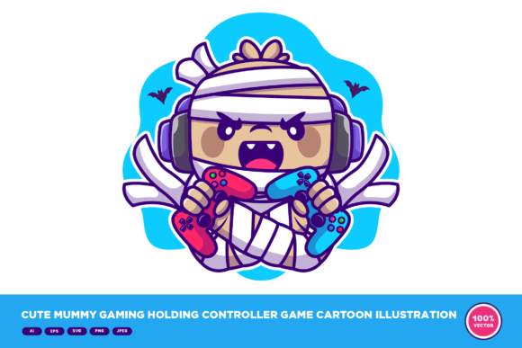 Cute Mummy Gaming Holding Controller Graphics and Illustrations Review