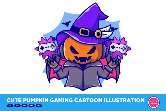 Cute Pumpkin Gaming Cartoon Illustration for Graphics and Branding