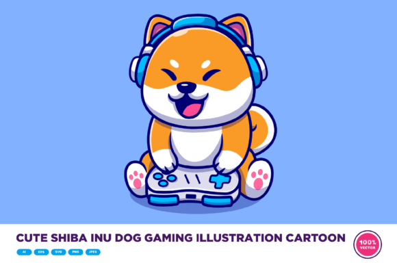 Cute Shiba Inu Dog Gaming Illustration for Graphics & Crafts