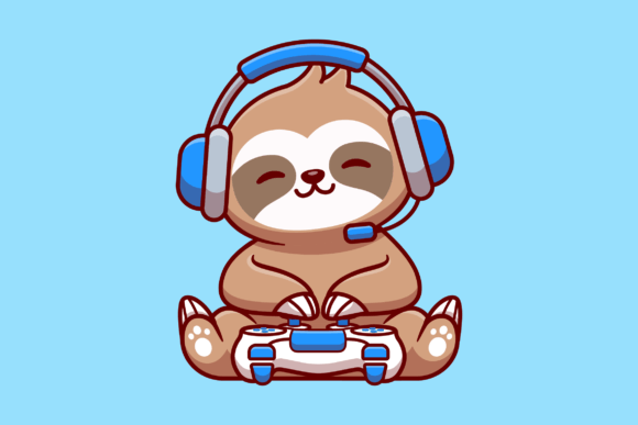 Cute Sloth Gaming Cartoon Illustration Graphics for Makers