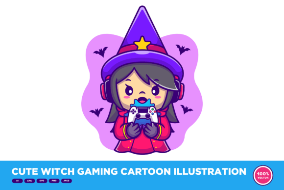 Cute Witch Gaming Cartoon Illustration Review
