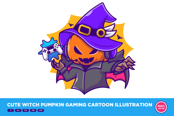 Cute Witch Pumpkin Gaming Cartoon: Graphics & Illustrations Review