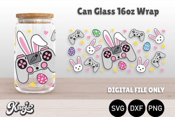 Easter Bunny Gamer 16oz Libbey Can Wrap for Crafts and Graphics