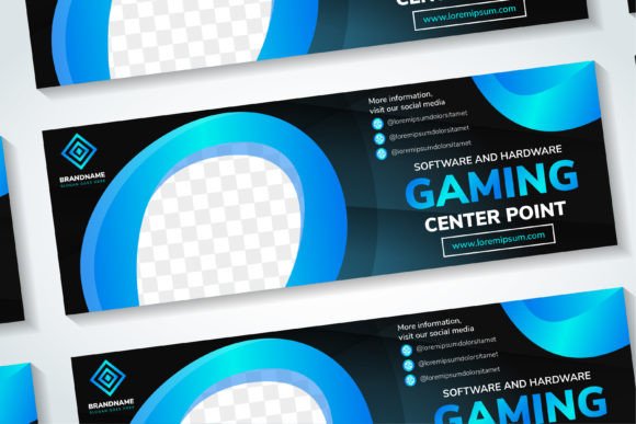 Gaming Center Horizontal Banner for Graphics and Social Media Templates