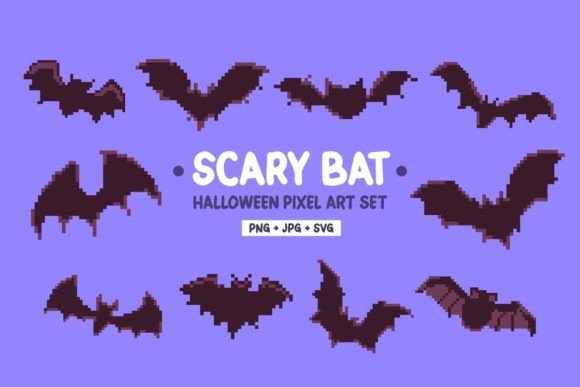Scary Bat Halloween Pixel Art Graphics for Crafts